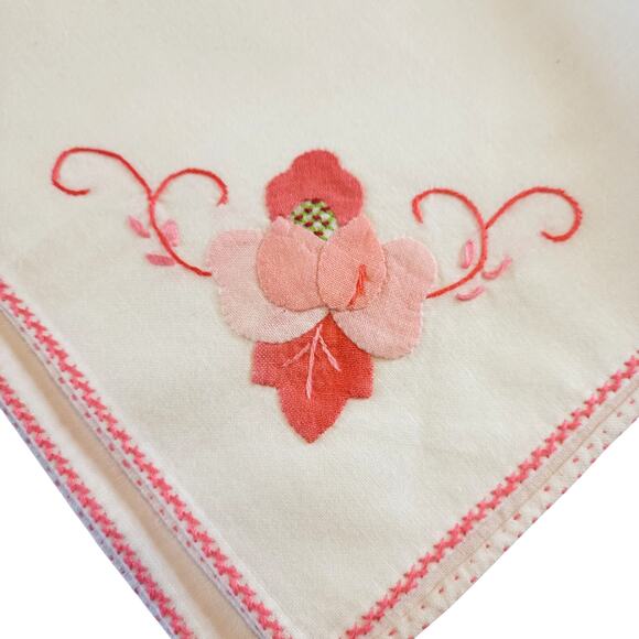 Pink Floral Embroidered Cloth Napkins 17" Vintage Cotton Set of 4 Rose - Picture 6 of 14